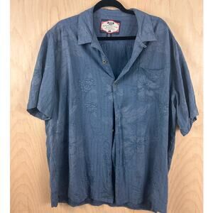 Bahama Bay Club Hawaiian Shirt Mens XL Blue Floral Jacquard Short Sleeve